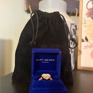 Kurt Geiger Royal Blue Velvet Jewelry Box, Ring and dustbag